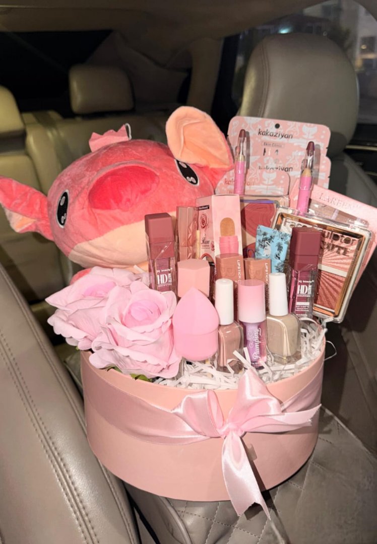 Pink Gift Box with Plush Toy and Beauty Products
