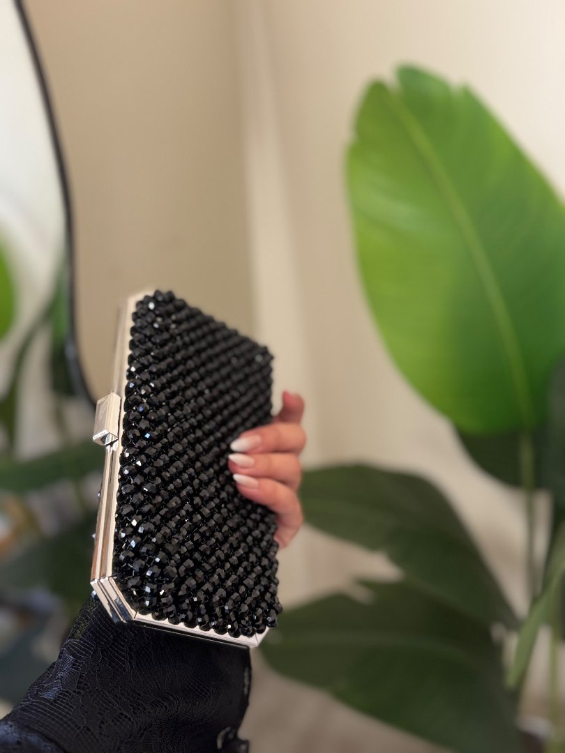 Black Beaded Clutch Bag