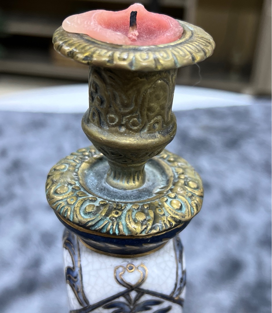 Vintage Brass and Ceramic Candlestick Holder 3