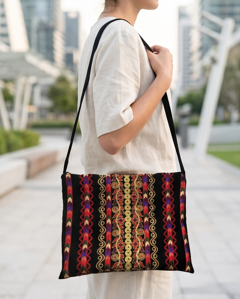 Embroidered Black Crossbody Bag