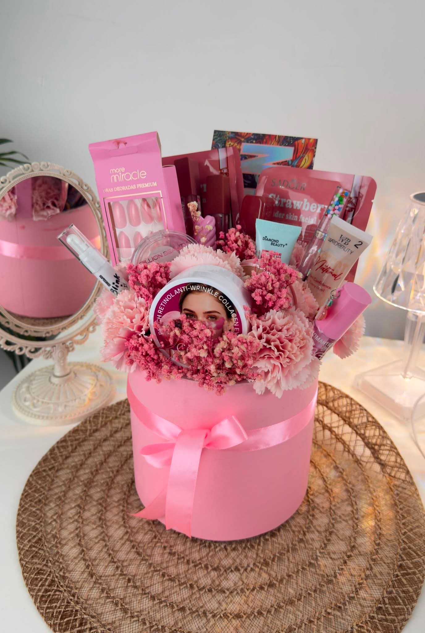 Pink Beauty Gift Box with Skincare and Accessories
