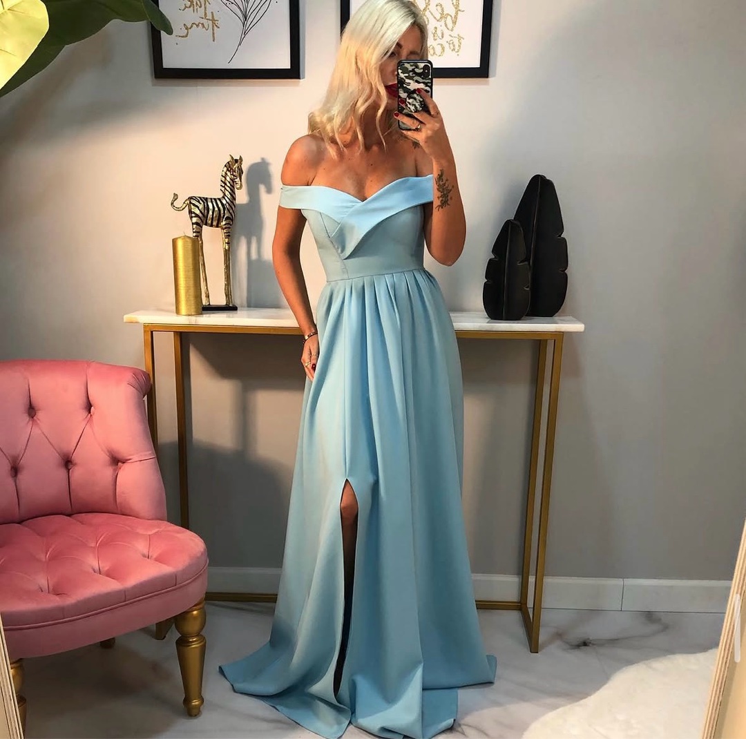 Fame Istanbul Off-Shoulder Sky Blue Evening Dress