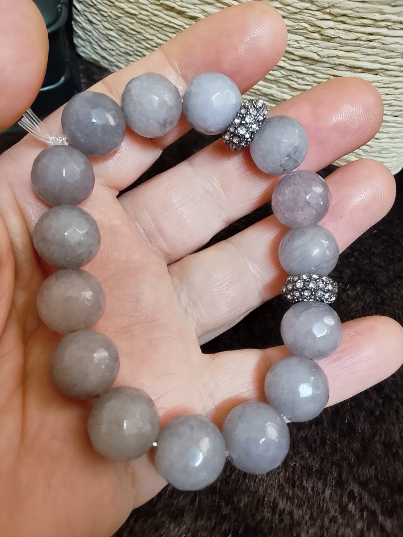 Gray Faceted Bead Bracelet with Rhinestone Spacers