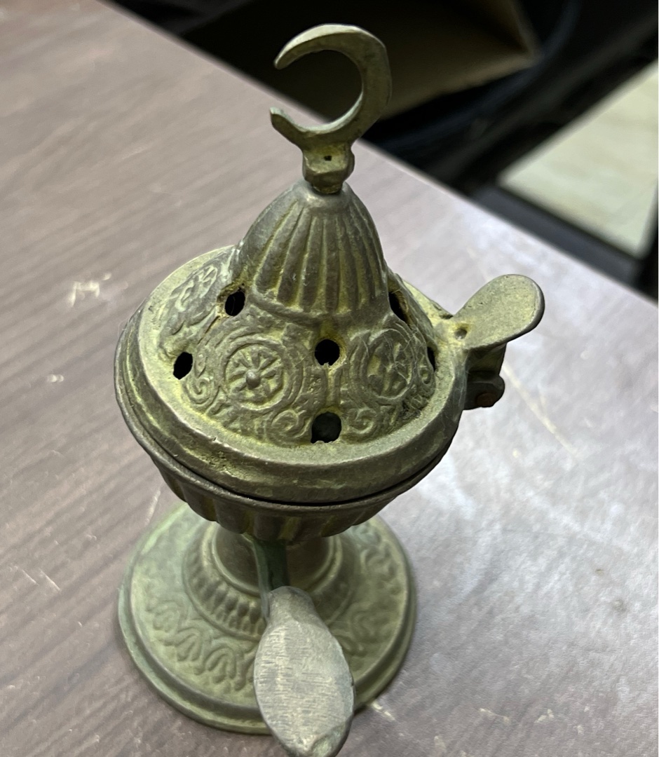 Vintage Brass Incense Burner with Crescent Moon
