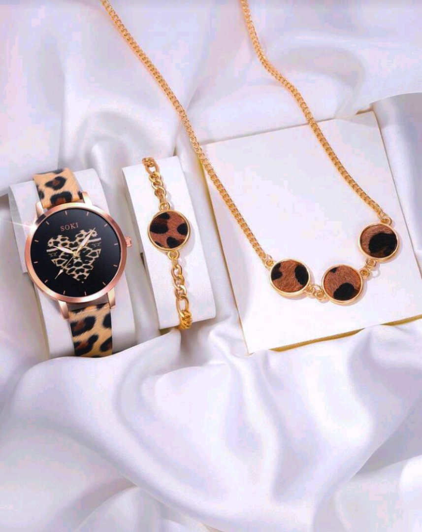 Leopard Print Watch, Bracelet & Necklace Set 2