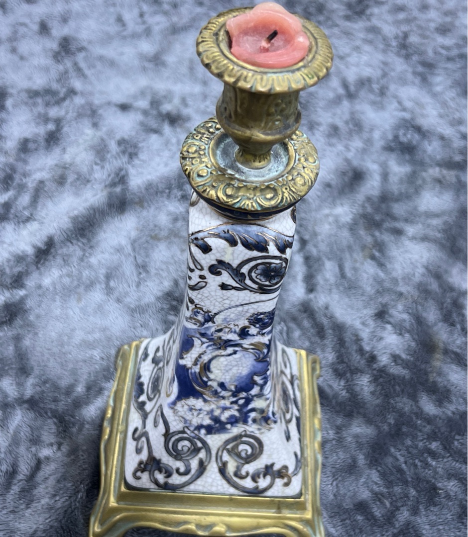 Vintage Brass and Ceramic Candlestick Holder 5