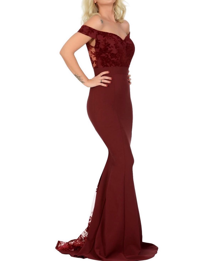 Off-shoulder Mermaid Evening Dress - Burgundy from Fame Istanbul 2