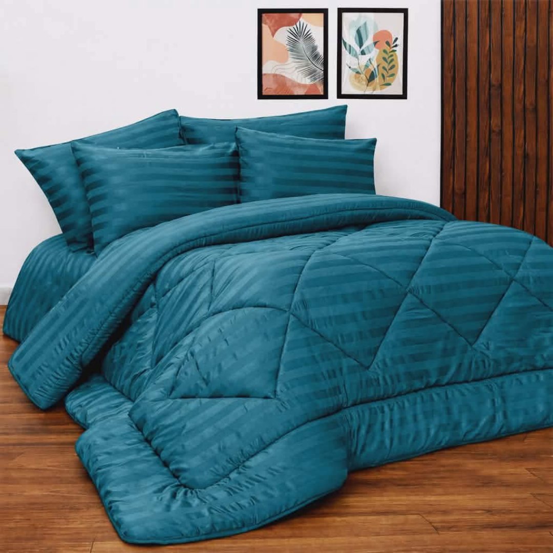 Teal Striped Comforter Set with Pillows