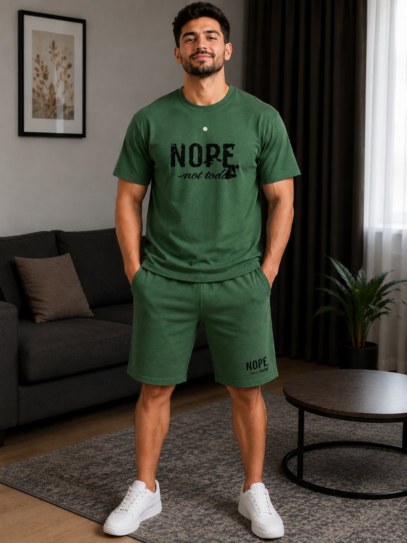 Men's Green 'Nope Not Today' T-Shirt and Shorts Set