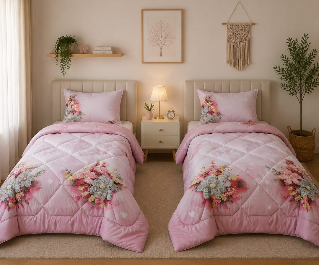 Pink Floral Quilted Comforter Set