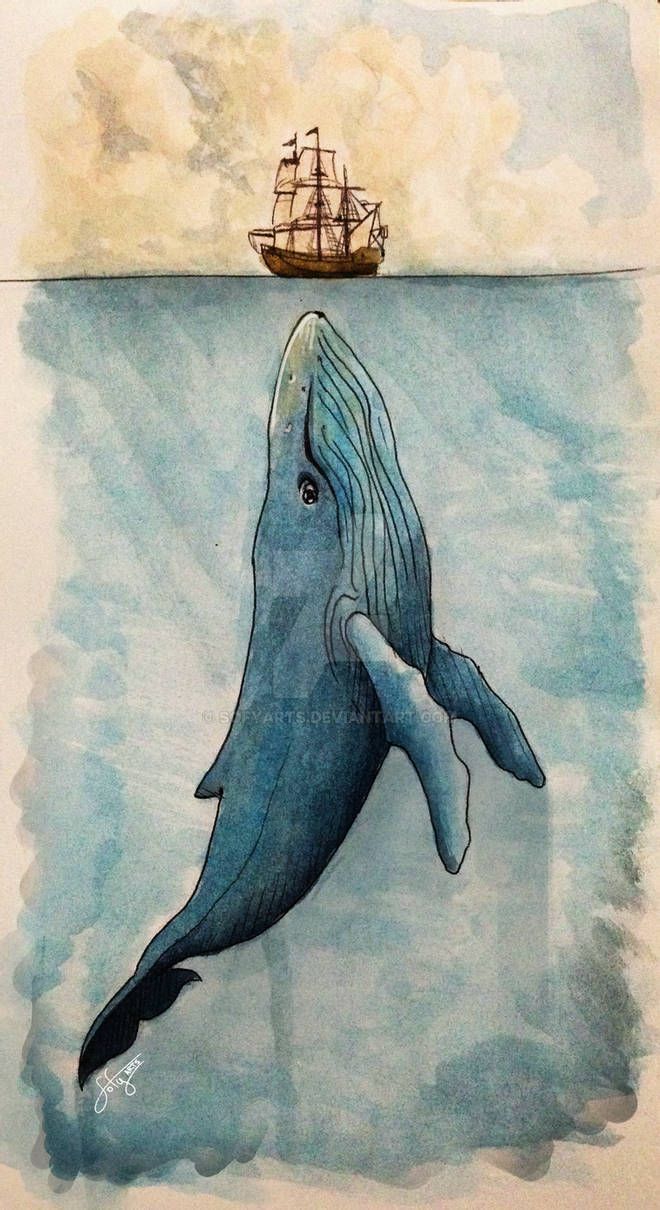 Whale and Ship Watercolor Painting