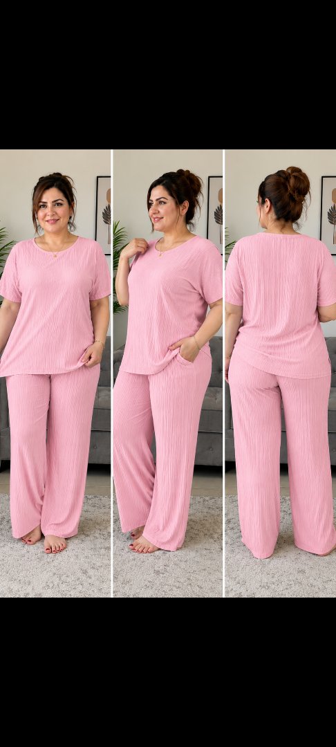 Women's Pink Textured Lounge Set
