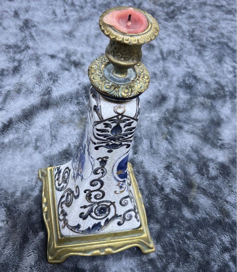 Vintage Brass and Ceramic Candlestick Holder 4