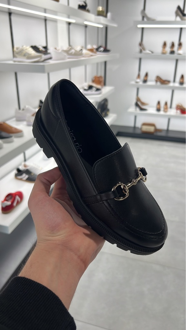 Black Loafers with Gold Buckle