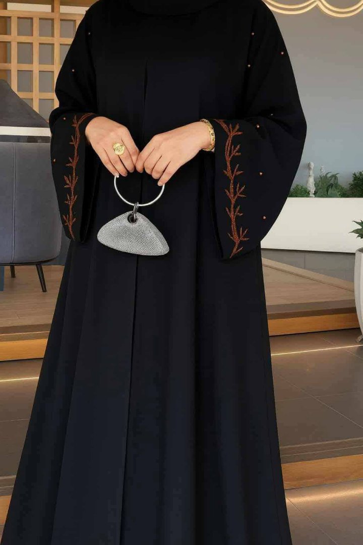 Embroidered Abaya with Beaded Sleeves 2