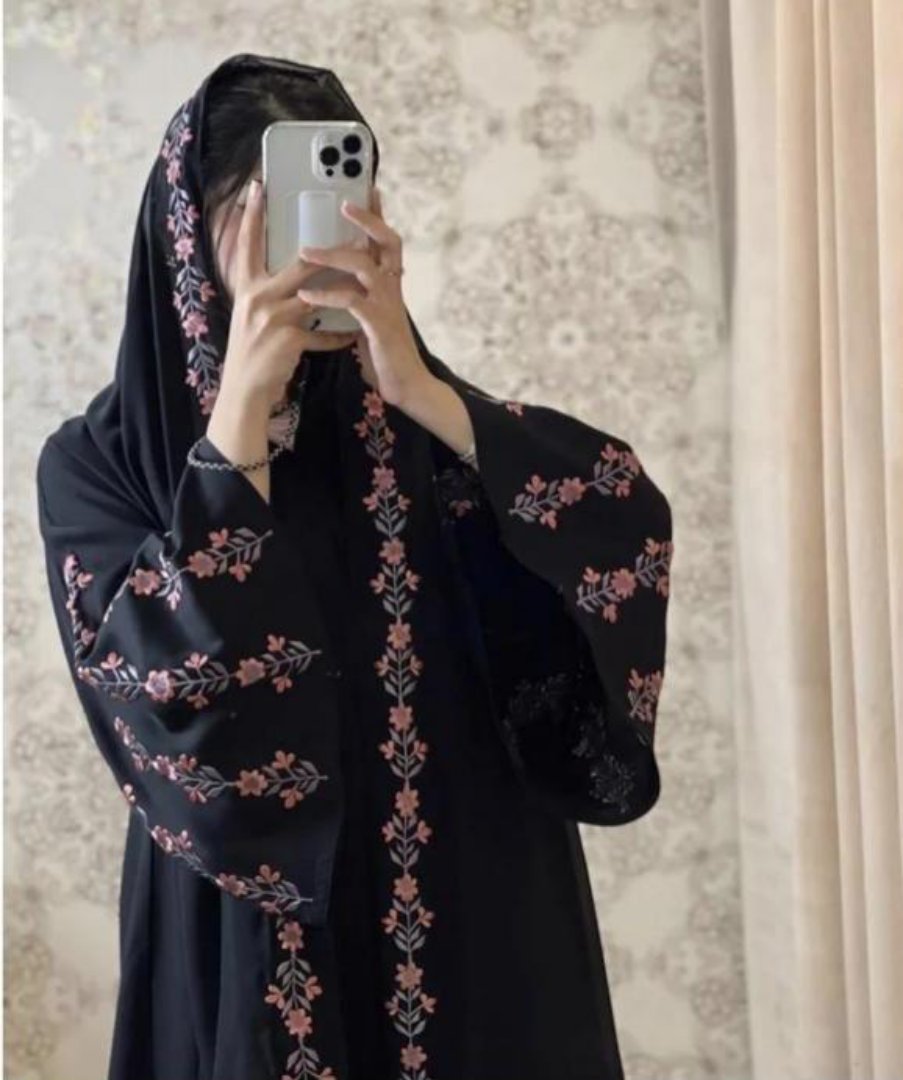 Embroidered Abaya with Floral Design 3