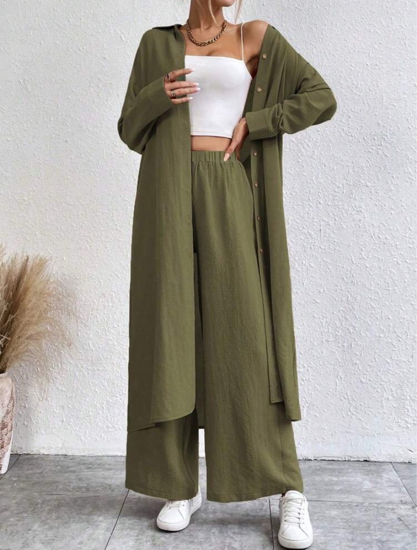 Women's two-piece set (long cardigan and wide pants) 2