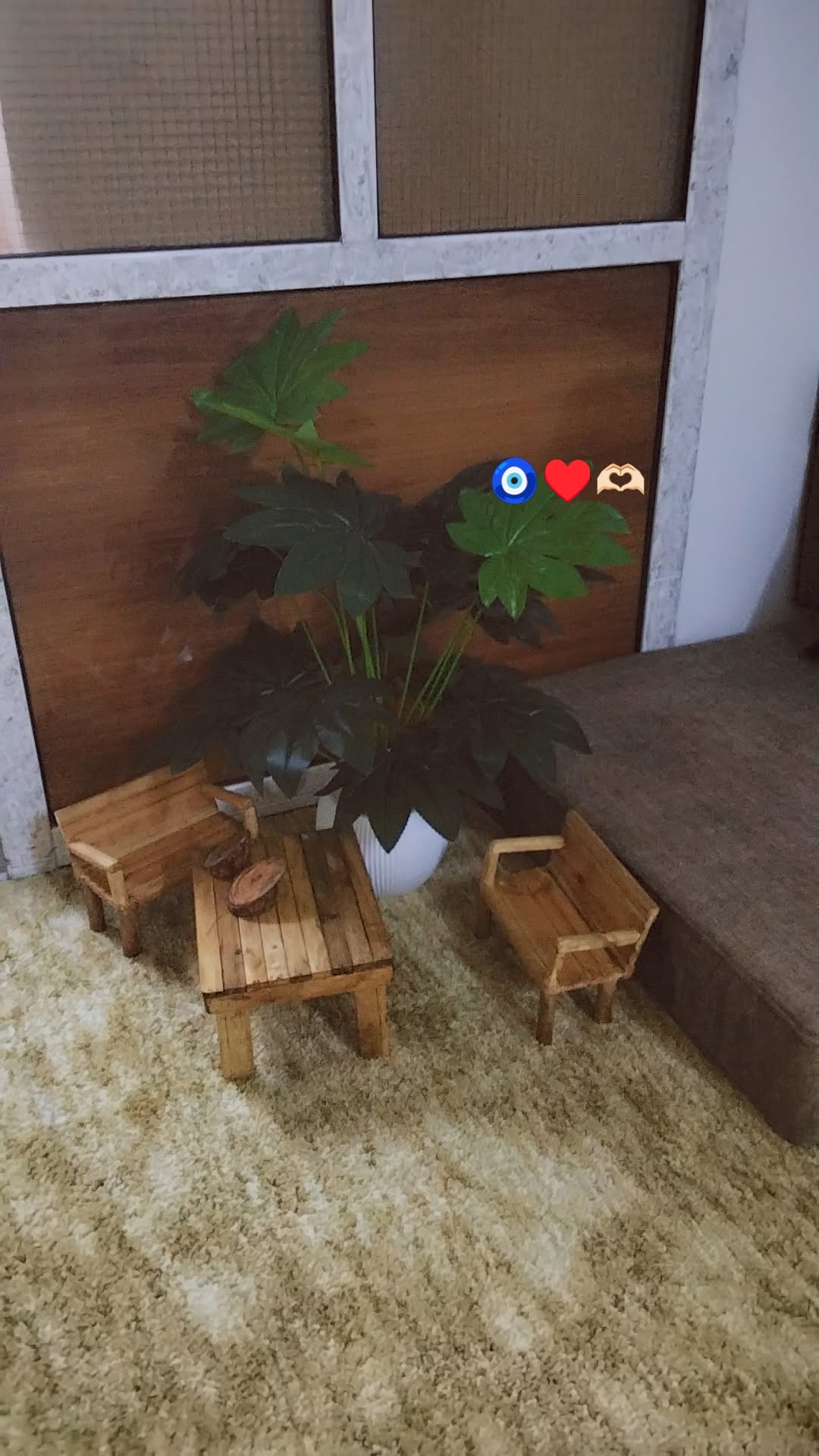 Miniature Wooden Furniture Set with Plant