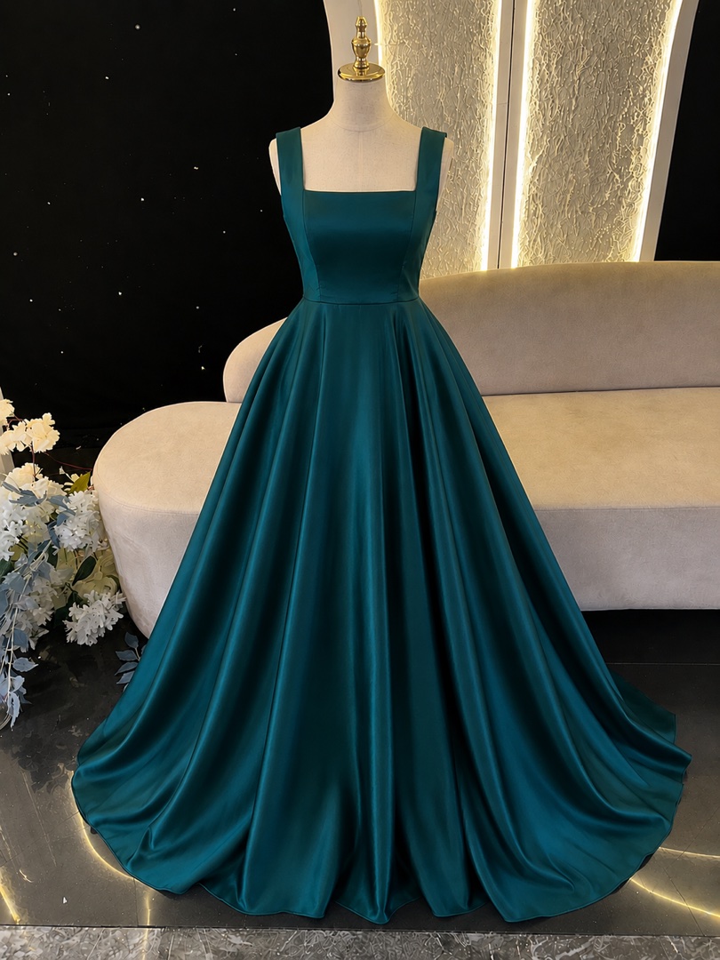 Elegant A-line Square Neck Evening Dress