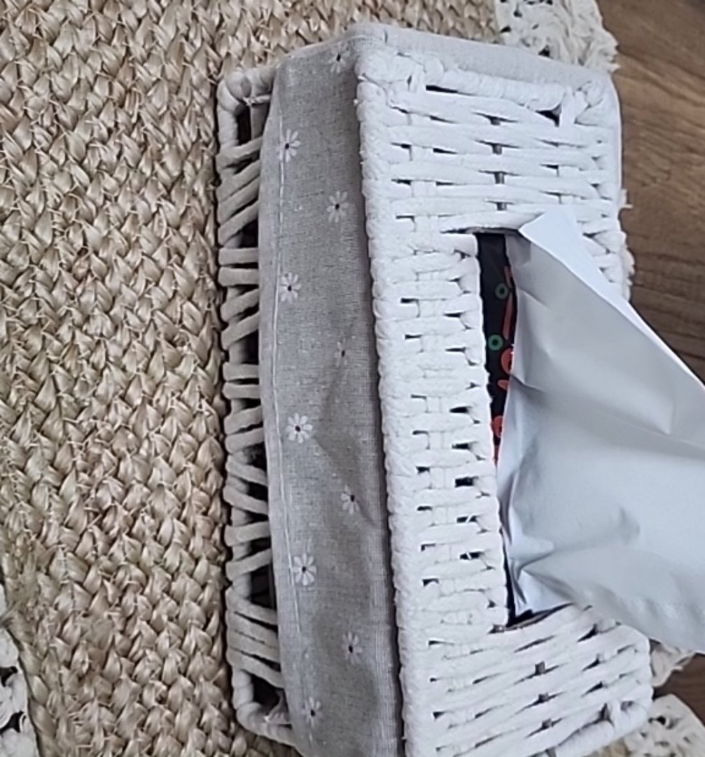 White Woven Tissue Box Cover with Floral Fabric Liner