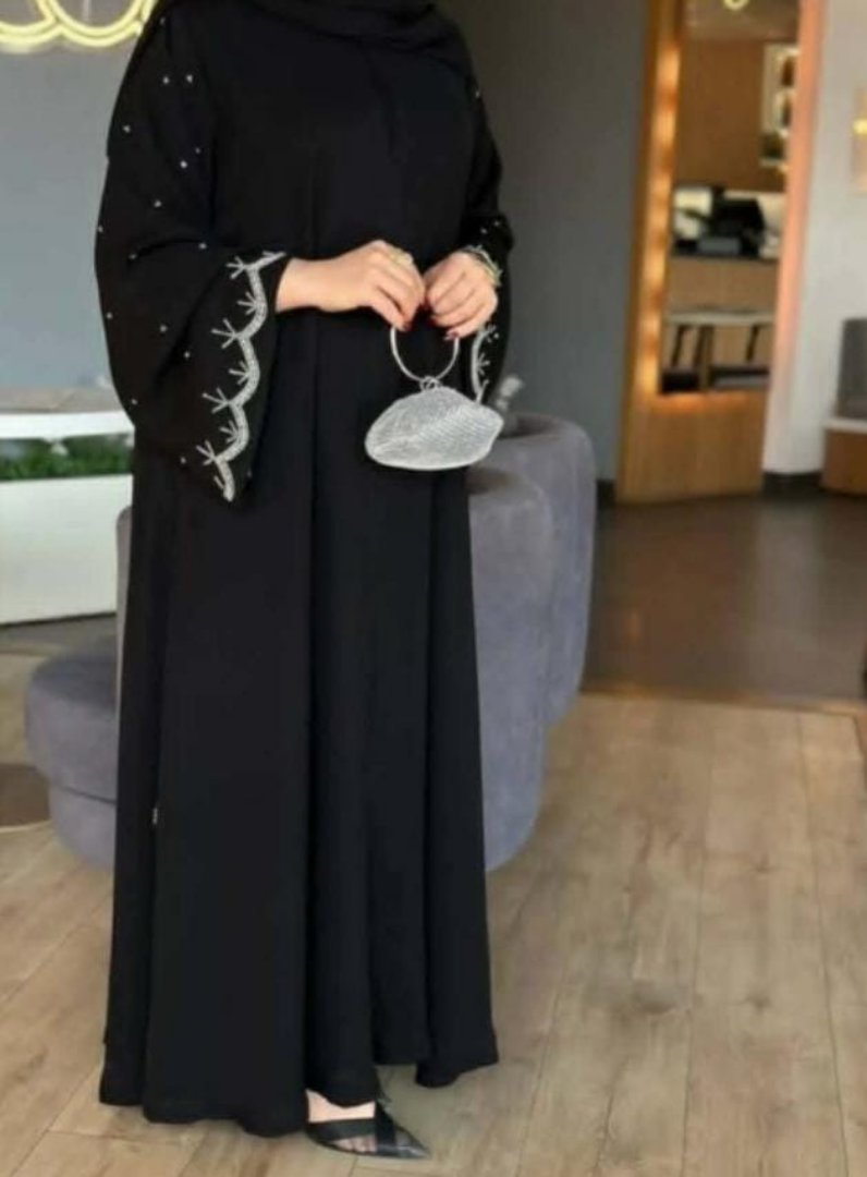 Embroidered Abaya with Beaded Sleeves