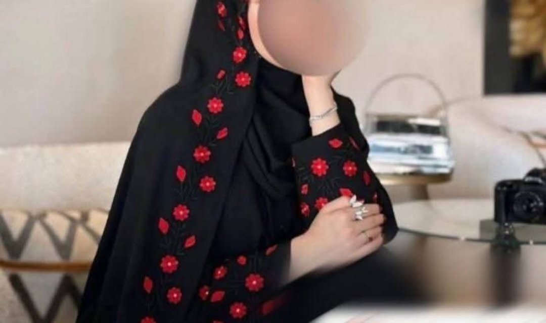 Embroidered Abaya with Red Floral Design